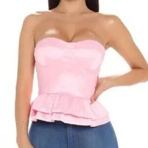 Fashion Nova Strapless Pink Corset S Peplum Top